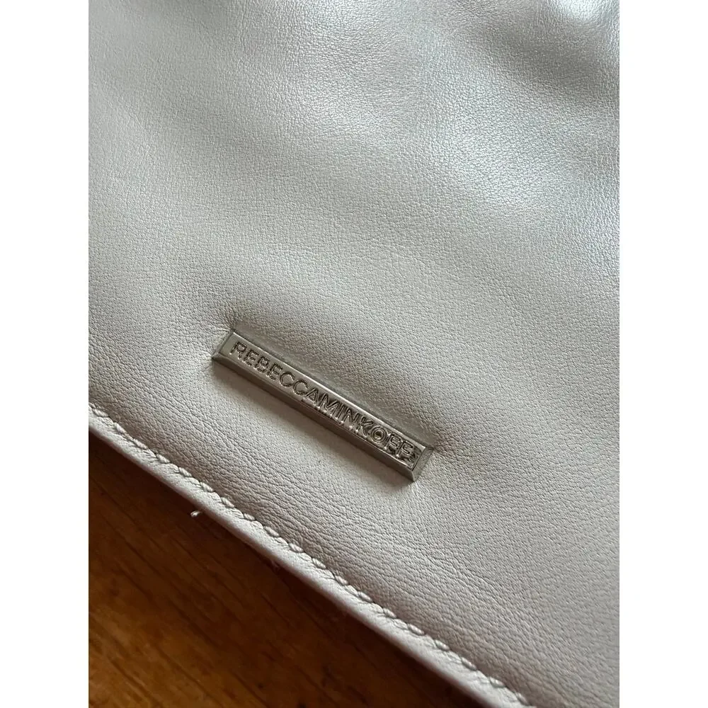 REBECCA MINKOFF Quilted Light Gray Studded Wristlet Clutch